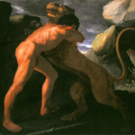 Peinture d'Hercule combattant le lion de Némée